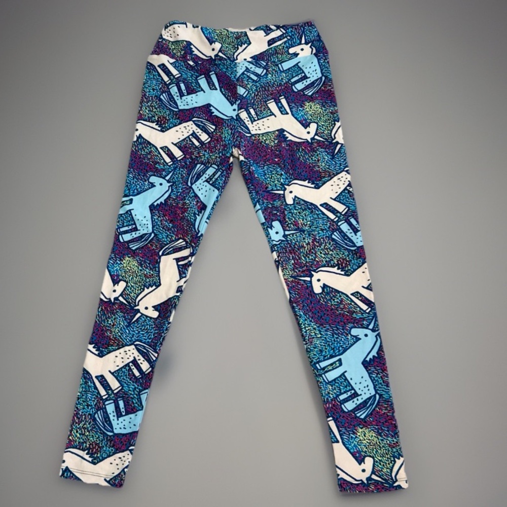 LuLaRoe Blue Pink Unicorn Print Women's Ankle Leggings One Size Multicolor Rare